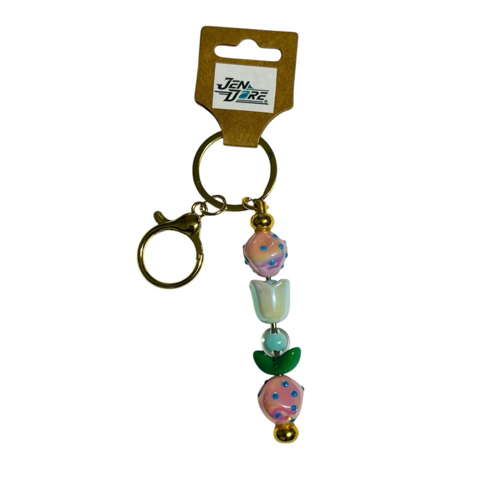 JenDore Handmade Tulip Flower Keychain Keyring Backpack Purse Bag Charm Floral